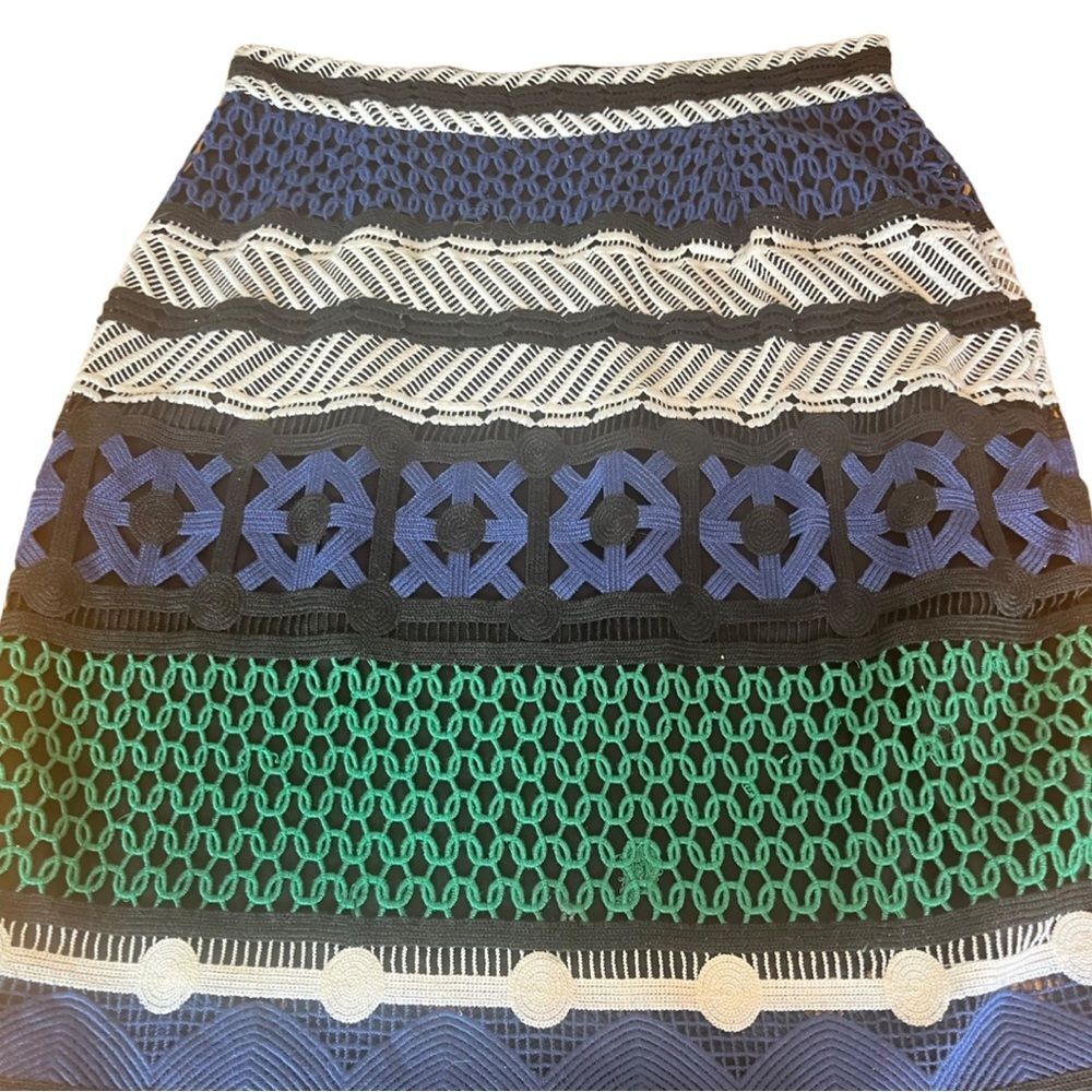 Sea NY Used Crochet Stripe Pencil Skirt Black White Blue Green Scalloped Sz 6 - Picture 6 of 8